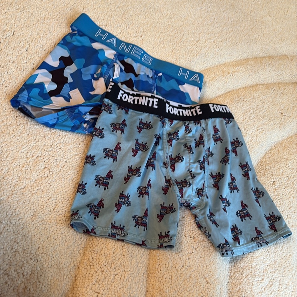 Boys Fortnite and Hanes Blue Camo Boxer Shorts